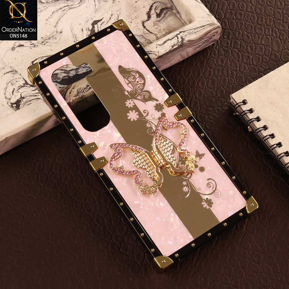 Infinix Hot 50 4G Cover - Pink - Luxury Shiny Rhinestone Butterfly Electroplated Square Trunk Soft Case