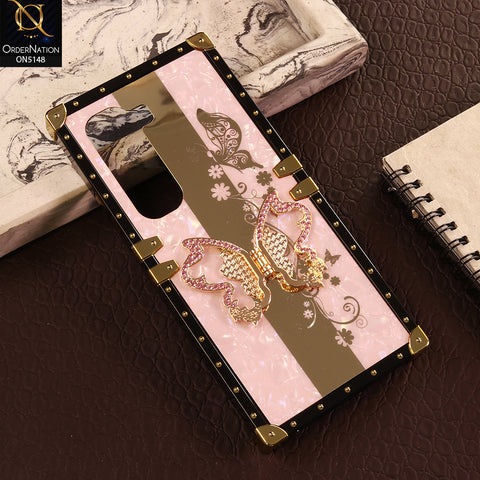 Infinix Hot 50 4G Cover - Pink - Luxury Shiny Rhinestone Butterfly Electroplated Square Trunk Soft Case