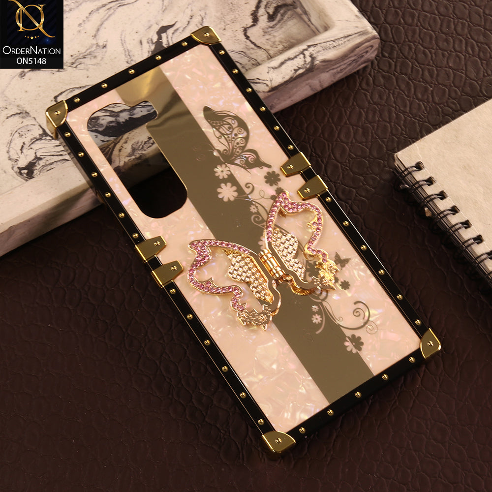 Infinix Hot 50 4G Cover - Rose Gold - Luxury Shiny Rhinestone Butterfly Electroplated Square Trunk Soft Case