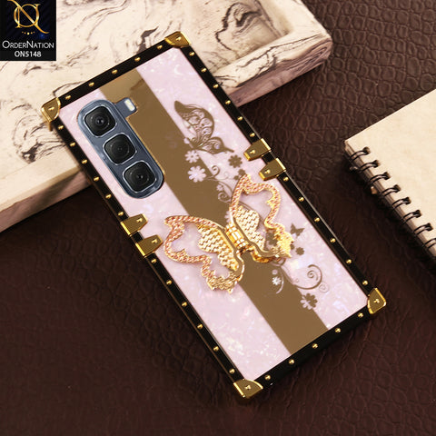 Infinix Hot 50 Pro Cover - Purple - Luxury Shiny Rhinestone Butterfly Electroplated Square Trunk Soft Case