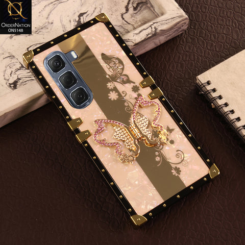 Infinix Hot 50 Pro Cover - Rose Gold - Luxury Shiny Rhinestone Butterfly Electroplated Square Trunk Soft Case