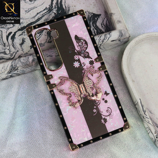 Infinix Hot 60i - Pink - Luxury Shiny Rhinestone Butterfly Electroplated Square Trunk Soft Case