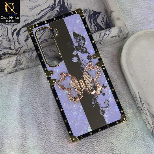 Infinix Hot 60 - Purple - Luxury Shiny Rhinestone Butterfly Electroplated Square Trunk Soft Case