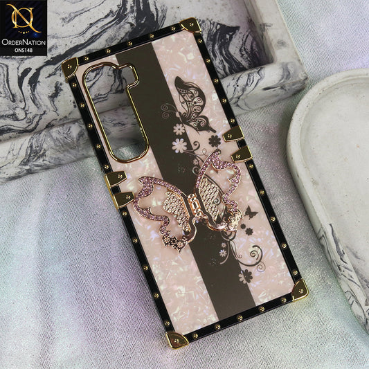 Infinix Hot 60i - Rose Gold - Luxury Shiny Rhinestone Butterfly Electroplated Square Trunk Soft Case