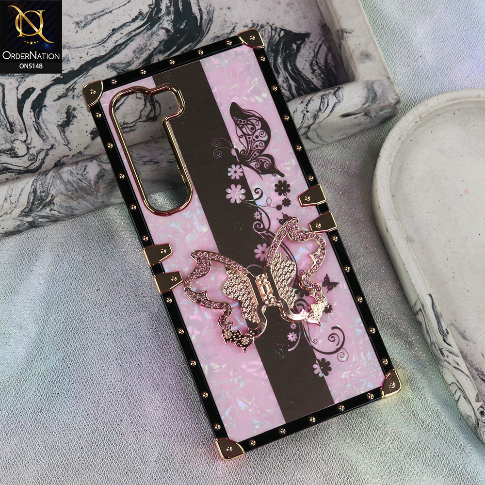 Infinix Hot 60 Pro - Pink - Luxury Shiny Rhinestone Butterfly Electroplated Square Trunk Soft Case