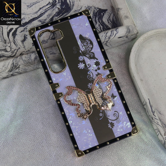 Infinix Hot 60 Pro - Purple - Luxury Shiny Rhinestone Butterfly Electroplated Square Trunk Soft Case