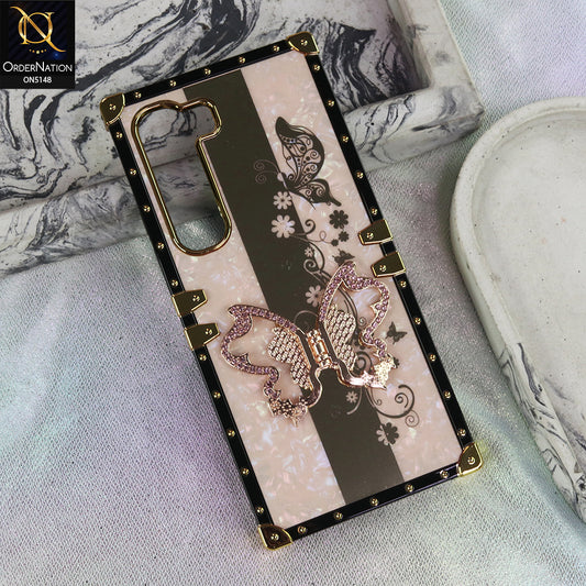 Infinix Hot 60 Pro - Rose Gold - Luxury Shiny Rhinestone Butterfly Electroplated Square Trunk Soft Case