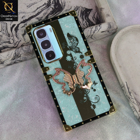 Infinix Hot 60 Pro Plus - Aqua - Luxury Shiny Rhinestone Butterfly Electroplated Square Trunk Soft Case