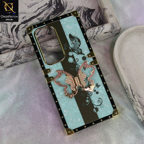 Infinix Hot 60 Pro Plus - Aqua - Luxury Shiny Rhinestone Butterfly Electroplated Square Trunk Soft Case