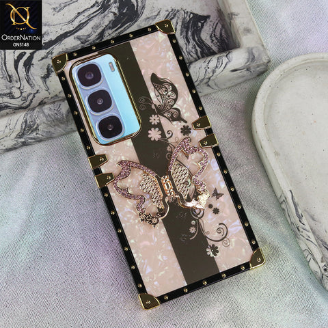 Infinix Hot 60 Pro Plus - Rose Gold - Luxury Shiny Rhinestone Butterfly Electroplated Square Trunk Soft Case