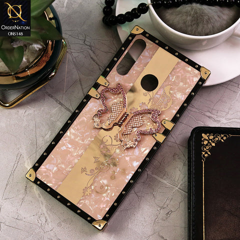 Infinix Hot 8 Cover - Rose Gold -  Luxury Shiny Rhinestone Butterfly Electroplated Square Trunk Soft Case