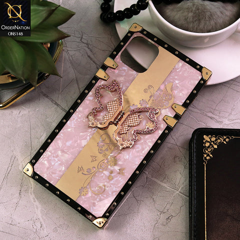 iPhone 11 Cover - Pink -  Luxury Shiny Rhinestone Butterfly Electroplated Square Trunk Soft Case