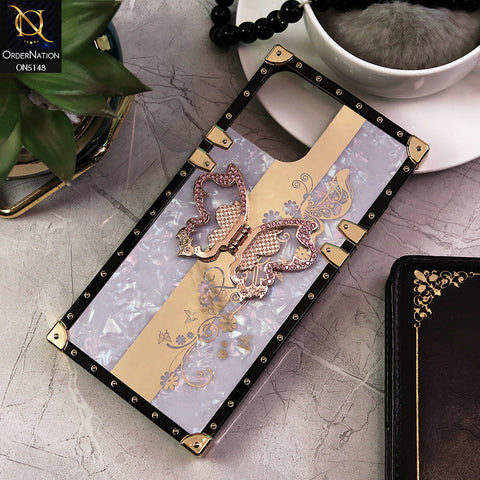 iPhone 12 Pro Max Cover - Lilac -  Luxury Shiny Rhinestone Butterfly Electroplated Square Trunk Soft Case