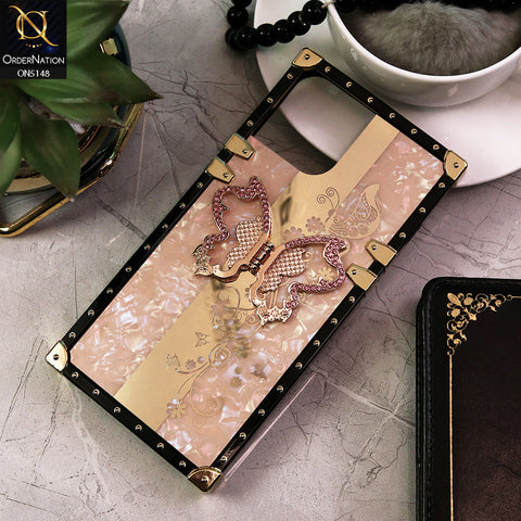 iPhone 12 Pro Max Cover - Rose Gold -  Luxury Shiny Rhinestone Butterfly Electroplated Square Trunk Soft Case