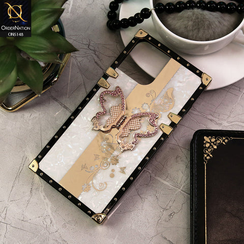 iPhone 12 Pro Max Cover - White -  Luxury Shiny Rhinestone Butterfly Electroplated Square Trunk Soft Case