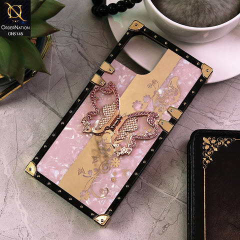iPhone 13 Cover - Pink -  Luxury Shiny Rhinestone Butterfly Electroplated Square Trunk Soft Case