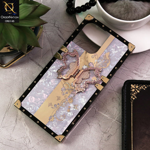 iPhone 13 Pro Max Cover - Lilac -  Luxury Shiny Rhinestone Butterfly Electroplated Square Trunk Soft Case