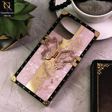 iPhone 13 Pro Cover - Pink -  Luxury Shiny Rhinestone Butterfly Electroplated Square Trunk Soft Case