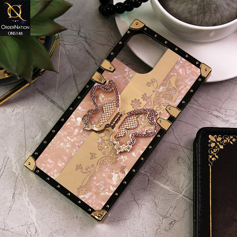 iPhone 14 Cover - Rose Gold -  Luxury Shiny Rhinestone Butterfly Electroplated Square Trunk Soft Case