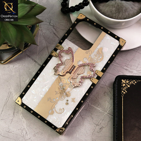 iPhone 14 Pro Max Cover - White -  Luxury Shiny Rhinestone Butterfly Electroplated Square Trunk Soft Case