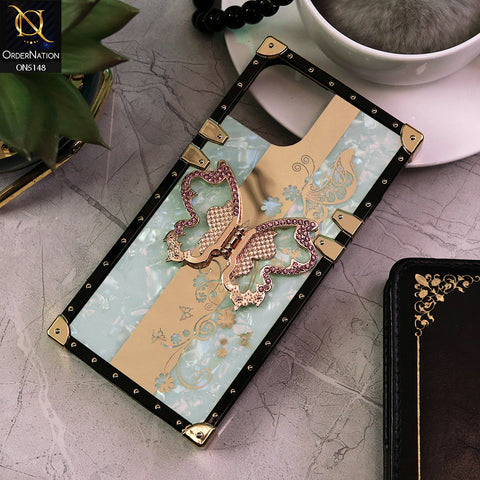 iPhone 15 Cover - Aqua -  Luxury Shiny Rhinestone Butterfly Electroplated Square Trunk Soft Case