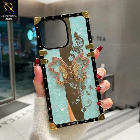 iPhone 16 Pro Max Cover - Aqua - Luxury Shiny Rhinestone Butterfly Electroplated Square Trunk Soft Case