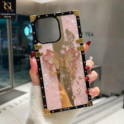 iPhone 16 Pro Max Cover - Pink - Luxury Shiny Rhinestone Butterfly Electroplated Square Trunk Soft Case