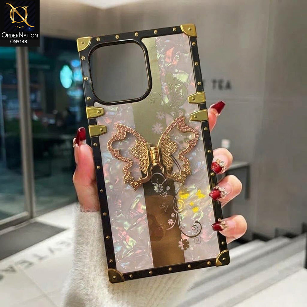 iPhone 16 Pro Max Cover - Purple - Luxury Shiny Rhinestone Butterfly Electroplated Square Trunk Soft Case