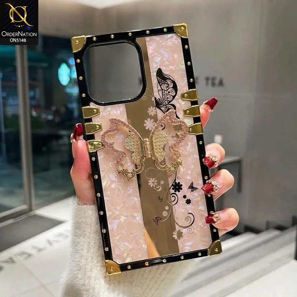 iPhone 16 Pro Max Cover - Rose Gold - Luxury Shiny Rhinestone Butterfly Electroplated Square Trunk Soft Case