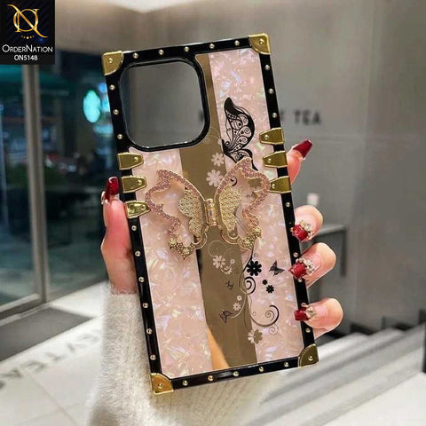 iPhone 16 Pro Max Cover - Rose Gold - Luxury Shiny Rhinestone Butterfly Electroplated Square Trunk Soft Case