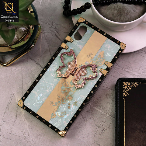 iPhone XS / X Cover - Aqua -  Luxury Shiny Rhinestone Butterfly Electroplated Square Trunk Soft Case