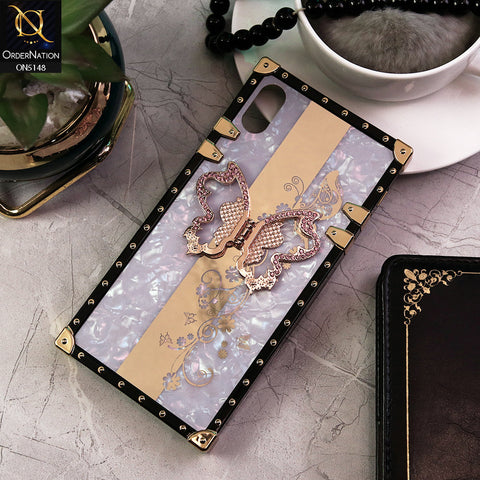 iPhone XS / X Cover - Lilac -  Luxury Shiny Rhinestone Butterfly Electroplated Square Trunk Soft Case