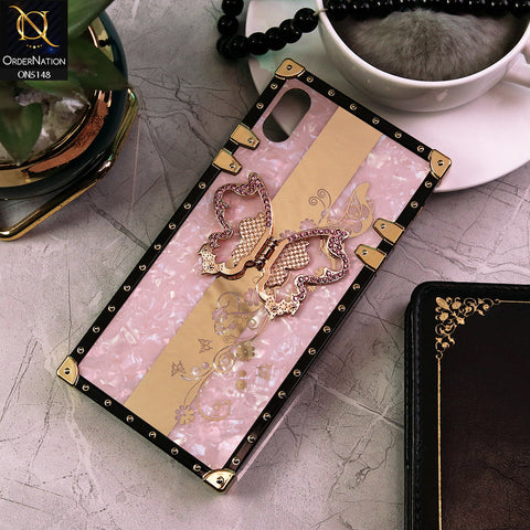 iPhone XS Max Cover - Pink -  Luxury Shiny Rhinestone Butterfly Electroplated Square Trunk Soft Case
