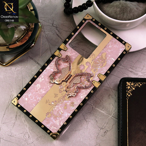 Infinix Note 12 G96 Cover - Pink -  Luxury Shiny Rhinestone Butterfly Electroplated Square Trunk Soft Case