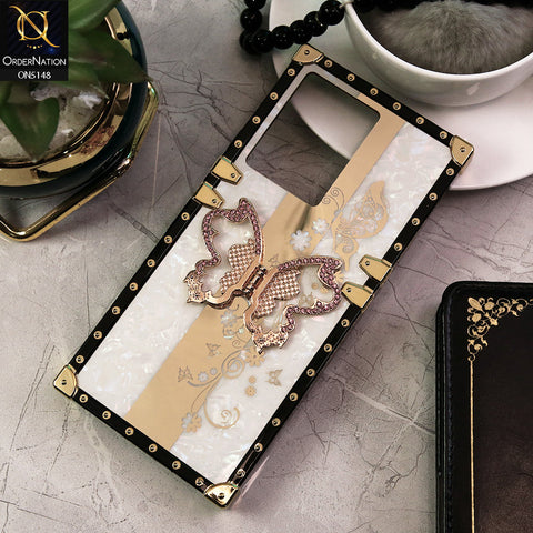 Infinix Note 12 G96 Cover - White -  Luxury Shiny Rhinestone Butterfly Electroplated Square Trunk Soft Case
