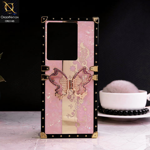 Infinix Note 30 - Pink - Luxury Shiny Rhinestone Butterfly Electroplated Square Trunk Soft Case