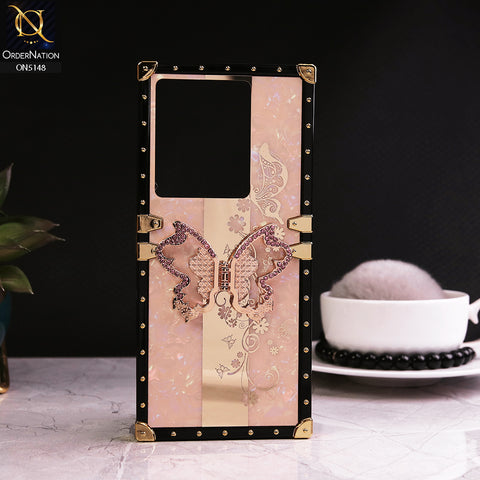 Infinix Note 30 - Rose Gold - Luxury Shiny Rhinestone Butterfly Electroplated Square Trunk Soft Case