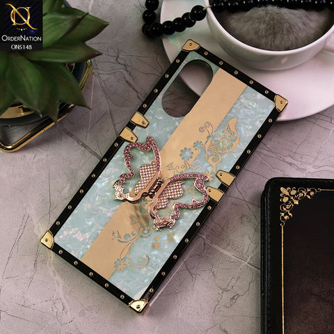 Oppo A17 Cover - Aqua -  Luxury Shiny Rhinestone Butterfly Electroplated Square Trunk Soft Case