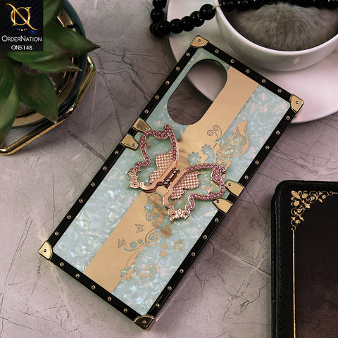 Oppo A38 Cover - Aqua -  Luxury Shiny Rhinestone Butterfly Electroplated Square Trunk Soft Case