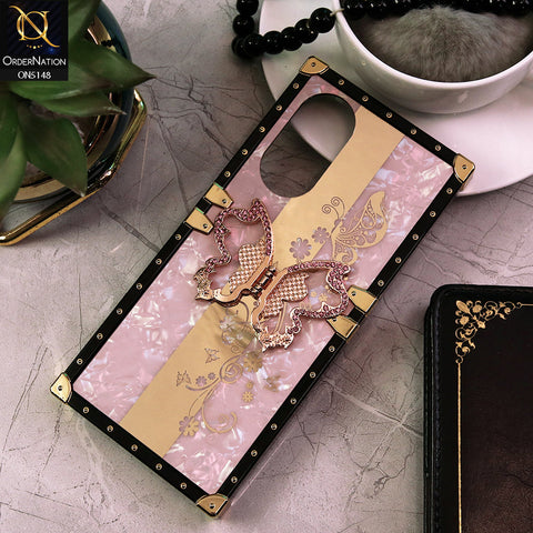Oppo A38 Cover - Pink -  Luxury Shiny Rhinestone Butterfly Electroplated Square Trunk Soft Case