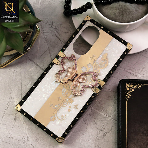 Oppo A38 Cover - White -  Luxury Shiny Rhinestone Butterfly Electroplated Square Trunk Soft Case