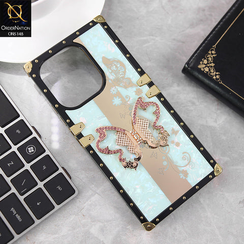 Oppo A5 Pro 5G Cover - Aqua - Luxury Shiny Rhinestone Butterfly Electroplated Square Trunk Soft Case