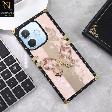 Oppo A5 Pro 4G Cover - Rose Gold - Luxury Shiny Rhinestone Butterfly Electroplated Square Trunk Soft Case