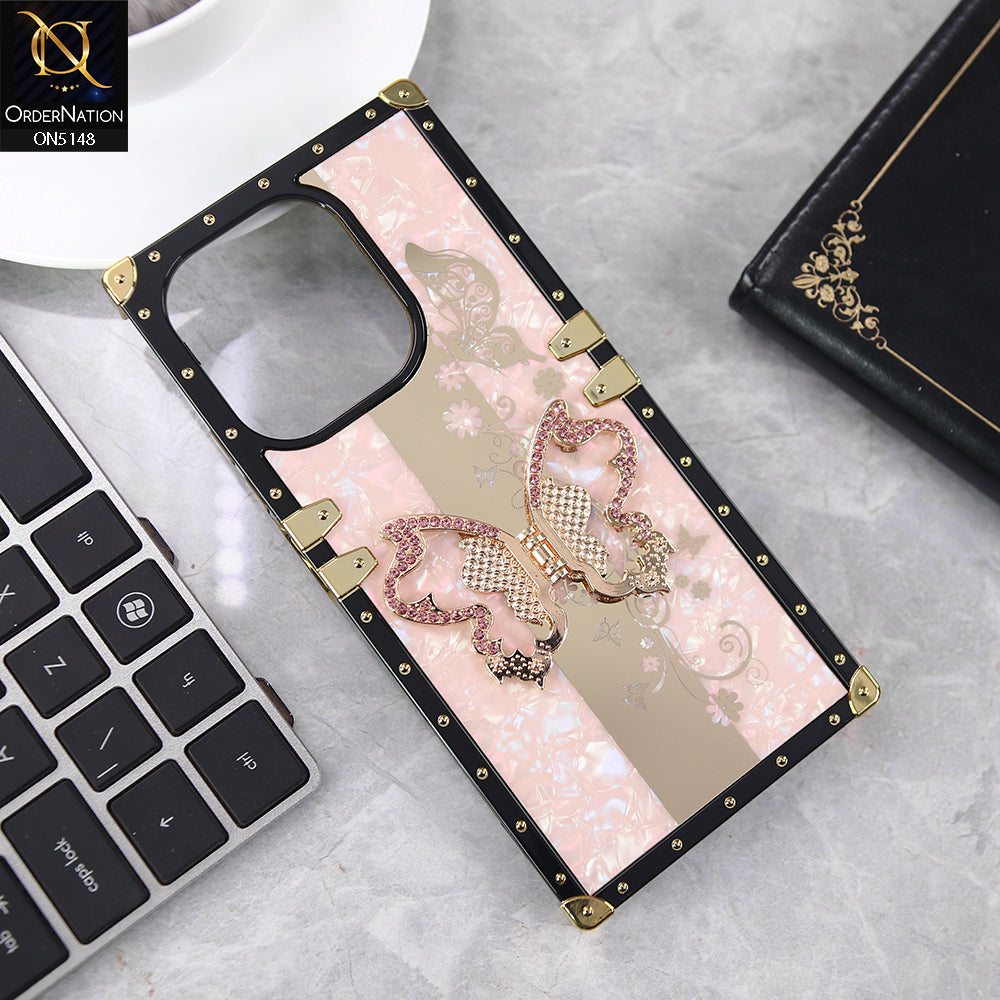 Oppo A5 Pro 4G Cover - Pink - Luxury Shiny Rhinestone Butterfly Electroplated Square Trunk Soft Case