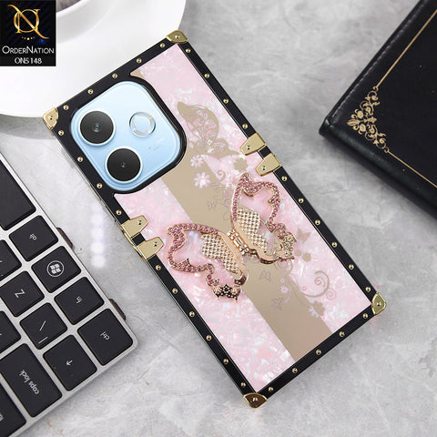 Oppo A5 Pro 4G Cover - Pink - Luxury Shiny Rhinestone Butterfly Electroplated Square Trunk Soft Case