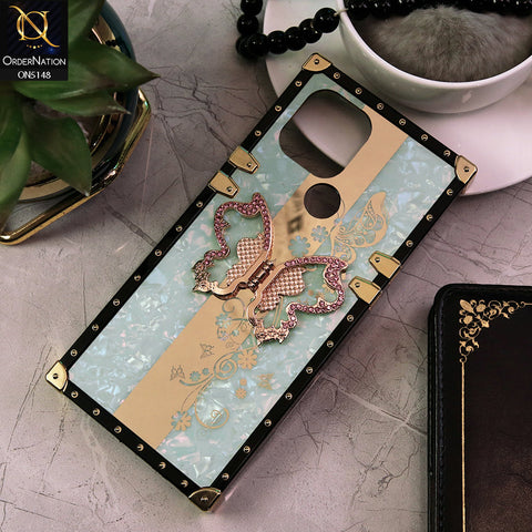 Xiaomi Redmi A2 Plus Cover - Aqua -  Luxury Shiny Rhinestone Butterfly Electroplated Square Trunk Soft Case