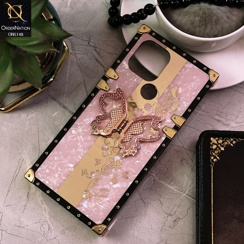 Xiaomi Poco C50 Cover - Pink -  Luxury Shiny Rhinestone Butterfly Electroplated Square Trunk Soft Case
