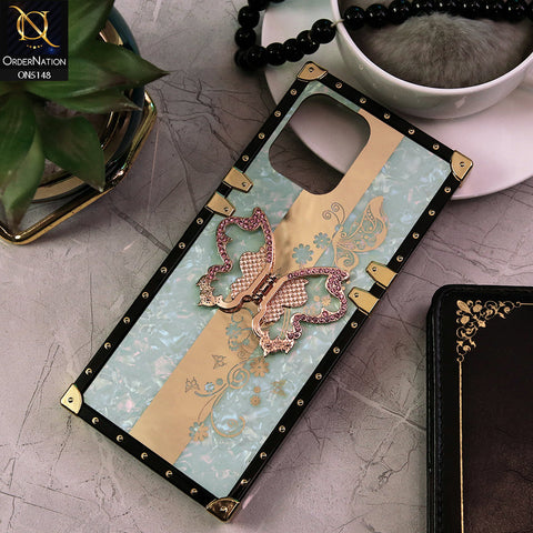 Xiaomi Redmi 12 Cover - Aqua -  Luxury Shiny Rhinestone Butterfly Electroplated Square Trunk Soft Case