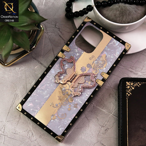 Xiaomi Redmi 12 Cover - Lilac -  Luxury Shiny Rhinestone Butterfly Electroplated Square Trunk Soft Case