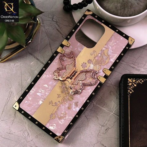 Xiaomi Redmi 12 Cover - Pink -  Luxury Shiny Rhinestone Butterfly Electroplated Square Trunk Soft Case